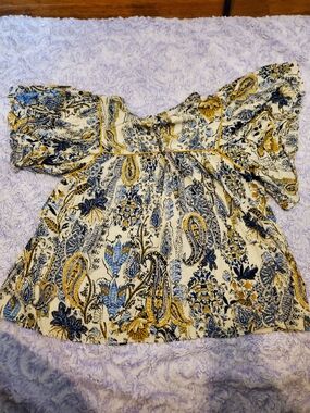 Maurices Cream Paisley Tunic with Blue & Gold Accents